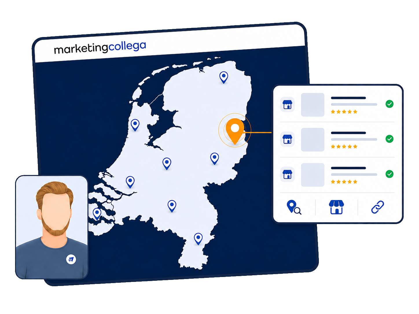 Kaart van Nederland met lokale vindbaarheid in Google Maps en Google Business-profielen