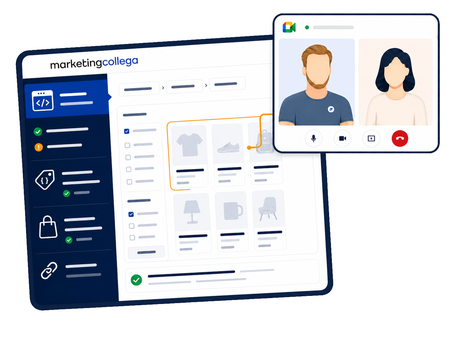 Videocall waarin een specialist de handmatige SEO-analyse van een webshop doorloopt