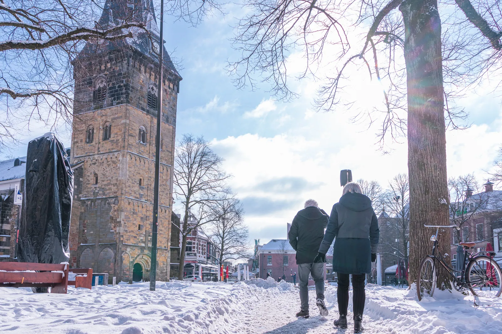 De Oude Markt in Enschede in de winter.