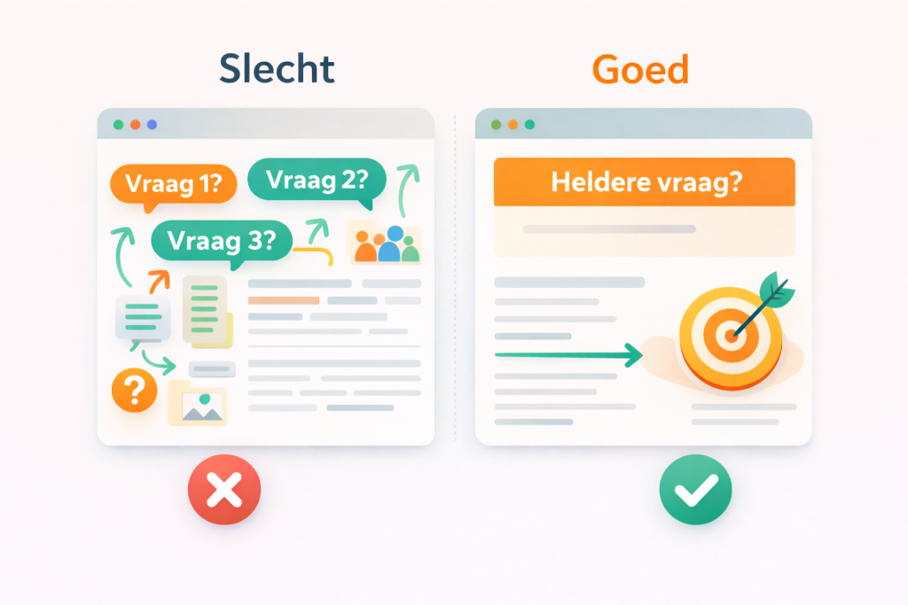 Illustratie die het contrast toont tussen onduidelijke content en content met een heldere focusvraag.