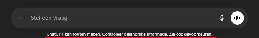 Detail van de ChatGPT gebruikersinterface met het tekstveld voor het invoeren van een vraag.