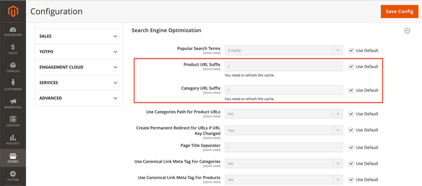 Magento SEO instelling: Hoe verwijder je de .html-extensie?