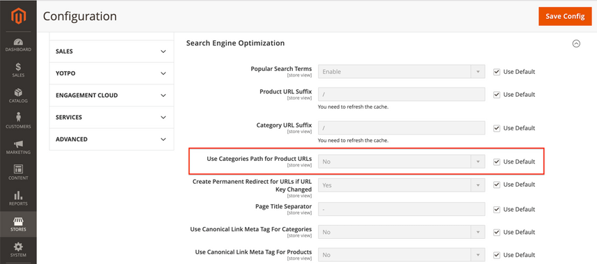 Magento SEO instelling: Houd URLs kort door categorieƫn te vermijden
