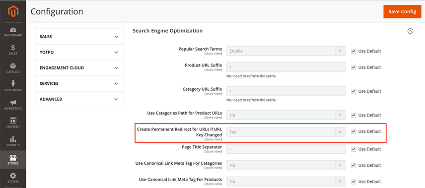 Magento SEO instelling: Automatische redirects bij URL-wijzigingen