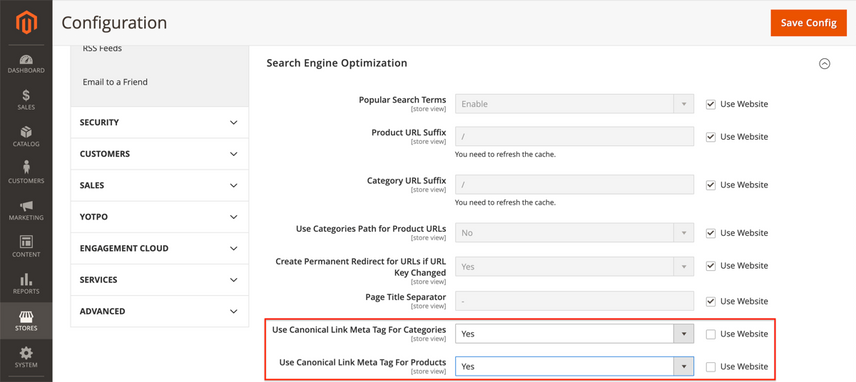 Magento SEO instelling: Canonical URLs inschakelen in Magento